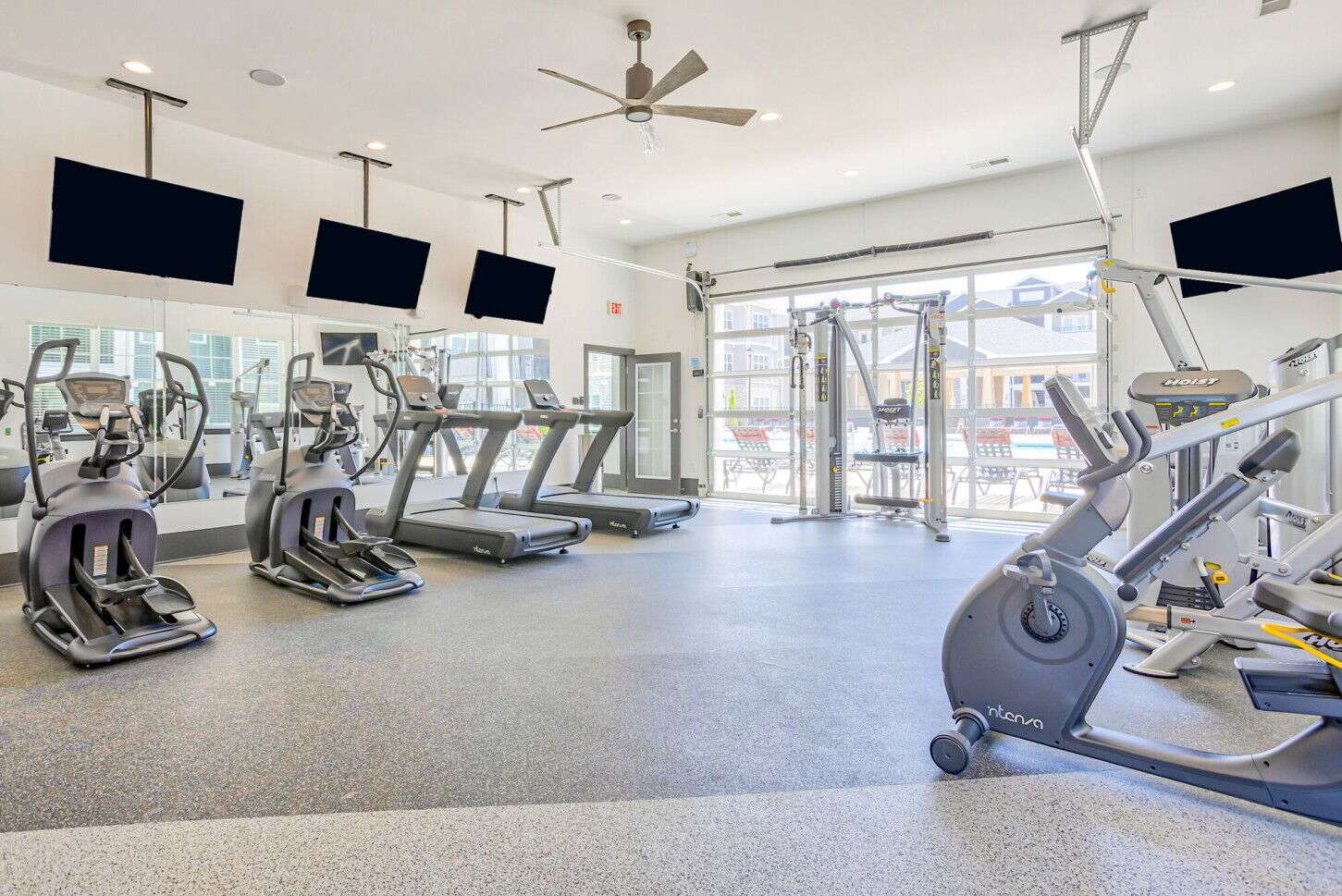 Fitness center at Corporate Accommodations apartment community in North Carolina. Fitness center at Corporate Accommodations apartment community in North Carolina.